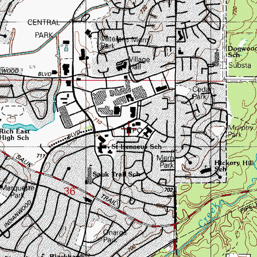 Topographic Map of Park Forest Post Office, IL