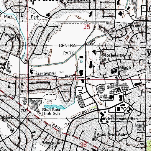 Topographic Map of Park Forest Public Library, IL