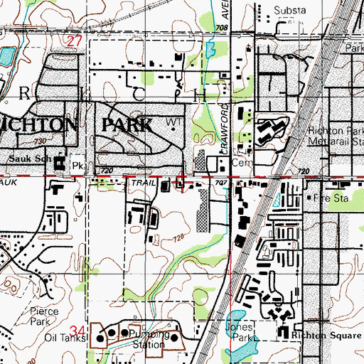 Topographic Map of Richton Park Public Library, IL