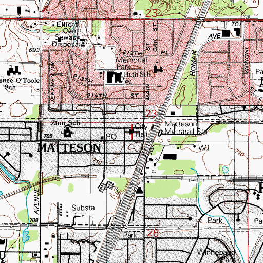 Topographic Map of Matteson Village Hall, IL