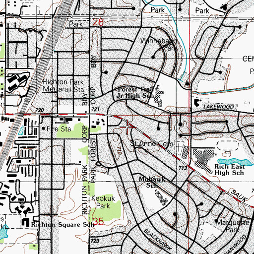 Topographic Map of Central Court Plaza Shopping Center, IL