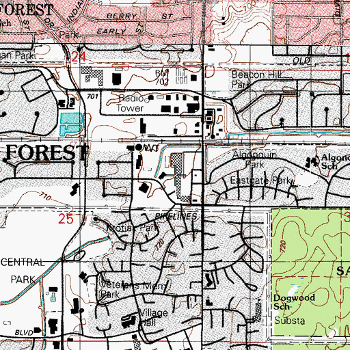 Topographic Map of Norwood Plaza Shopping Center, IL
