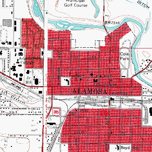 Topographic Map of Alamosa, CO