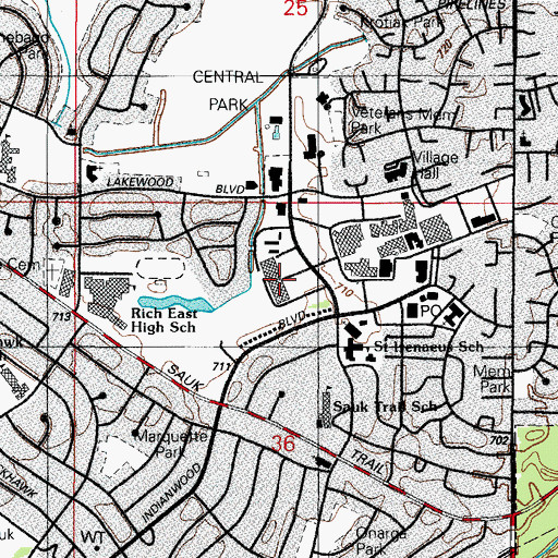 Topographic Map of Plaza West Shopping Center, IL