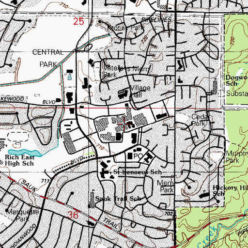 Topographic Map of The Center Shopping Center, IL