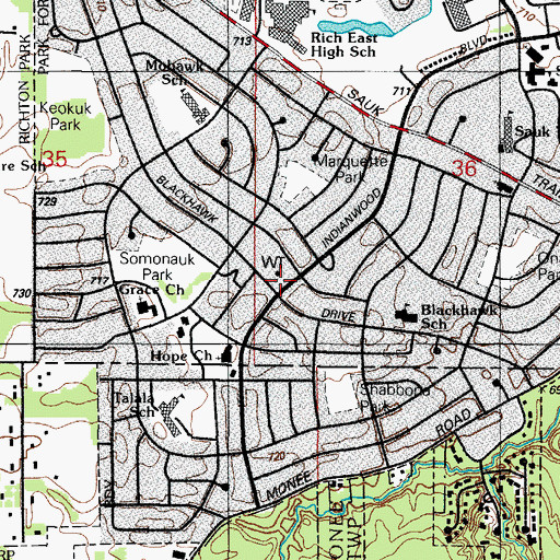 Topographic Map of Tower Shopping Center, IL