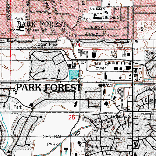 Topographic Map of Elisabeth Ludeman Developmental Center, IL