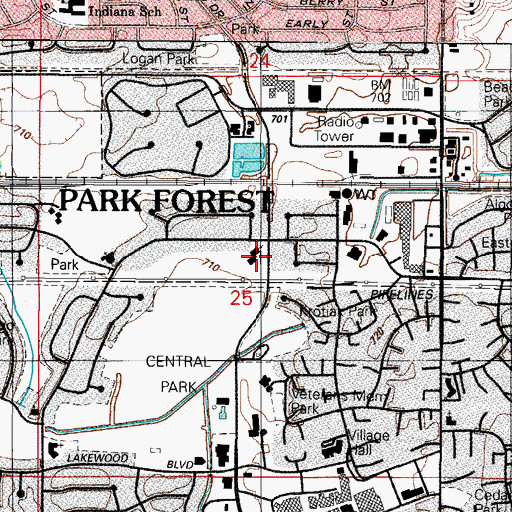 Topographic Map of First Baptist Church, IL