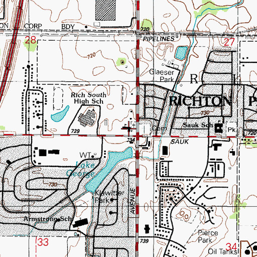 Topographic Map of Immanuel Evangelical Lutheran Church, IL
