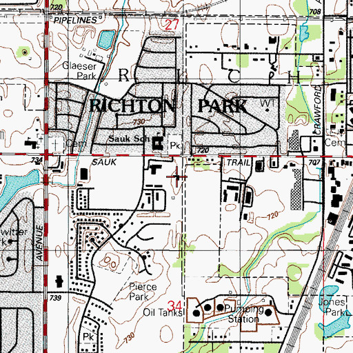 Topographic Map of Sauk Trail Baptist Temple, IL