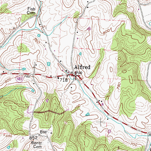 Topographic Map of Alfred Post Office (historical), OH