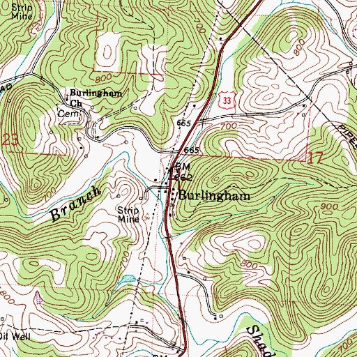 Topographic Map of Burlingham Post Office (historical), OH