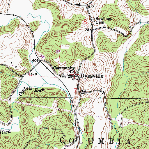 Topographic Map of Dyesville Post Office (historical), OH
