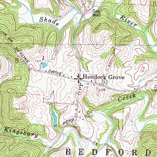 Topographic Map of Hemlock Post Office, OH