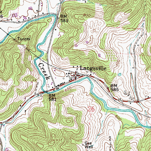 Topographic Map of Langsville Post Office, OH