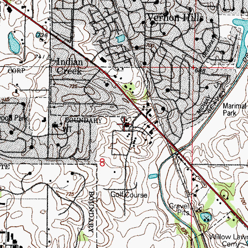 Topographic Map of Indian Creek Village Hall, IL