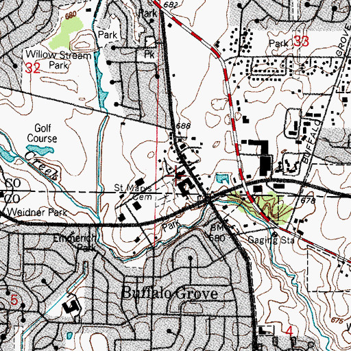 Topographic Map of Saint Mary's Church, IL