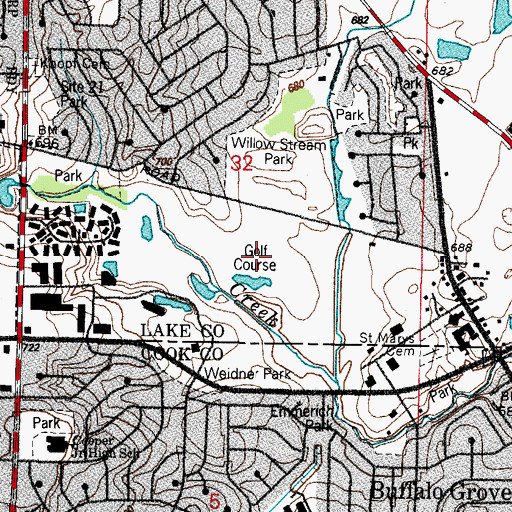 Topographic Map of Buffalo Grove Golf Course, IL