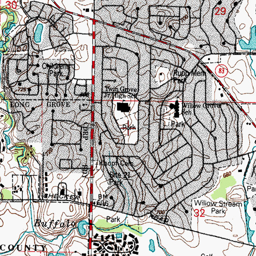 Topographic Map of Twin Groves Park, IL