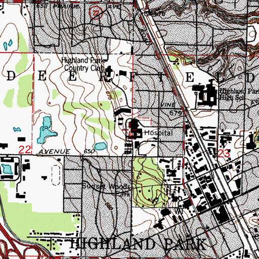 Topographic Map of NorthShore University HealthSystem - Highland Park Hospital, IL