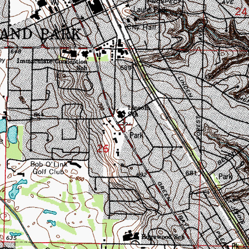 Topographic Map of Lincoln Park, IL