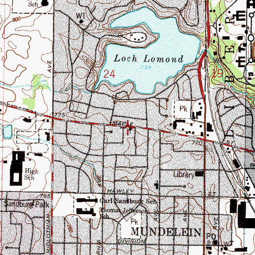 Topographic Map of First Baptist Church of Mundelein, IL