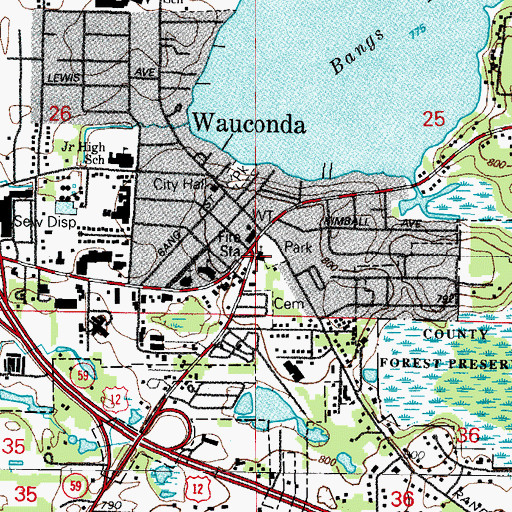 Topographic Map of Federated Church of Wauconda, IL