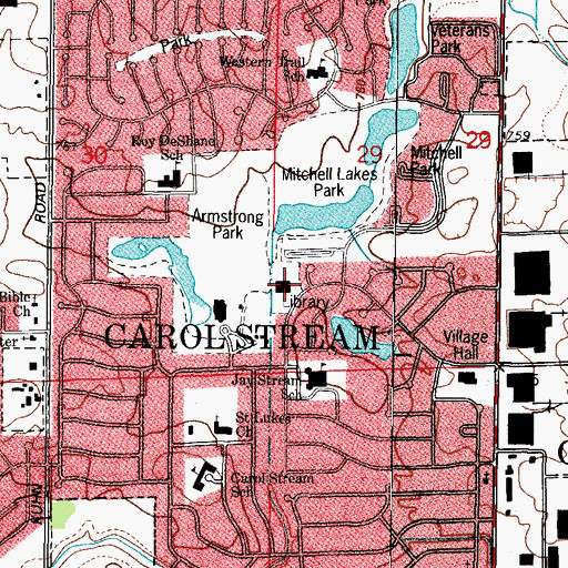 Topographic Map of Carol Stream Public Library, IL