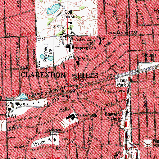 Topographic Map of Clarendon Hills Public Library, IL