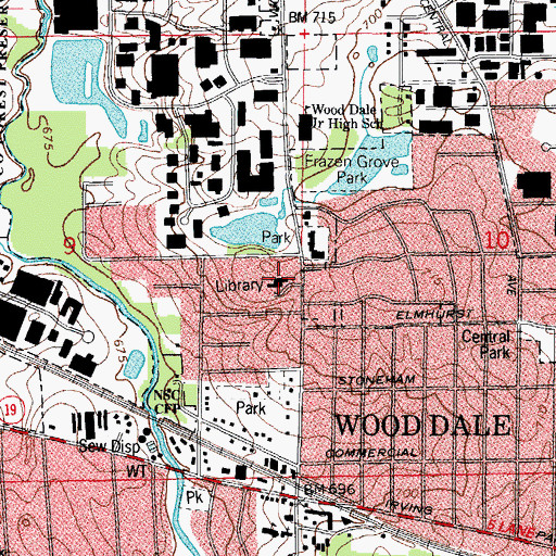 Topographic Map of Wood Dale Public Library, IL