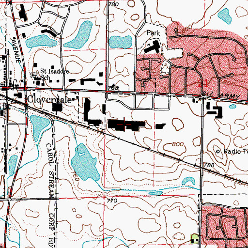 Topographic Map of Bloomingdale Court Shopping Center, IL