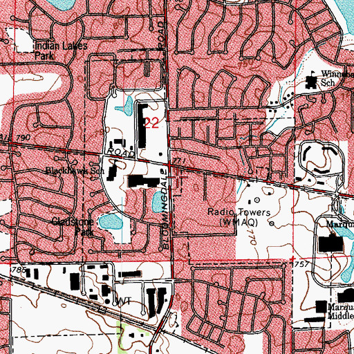 Topographic Map of Willow Wood Shopping Center, IL
