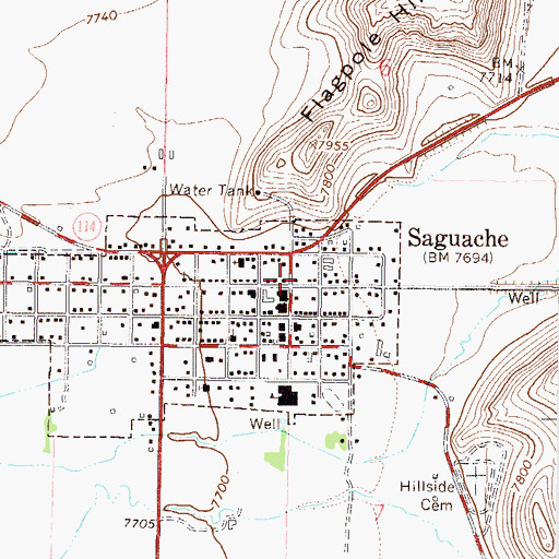 Topographic Map of Saguache Post Office, CO