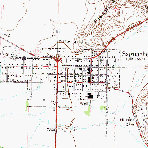 Topographic Map of Saguache Town Hall, CO