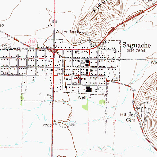 Topographic Map of Saguache County Jail, CO