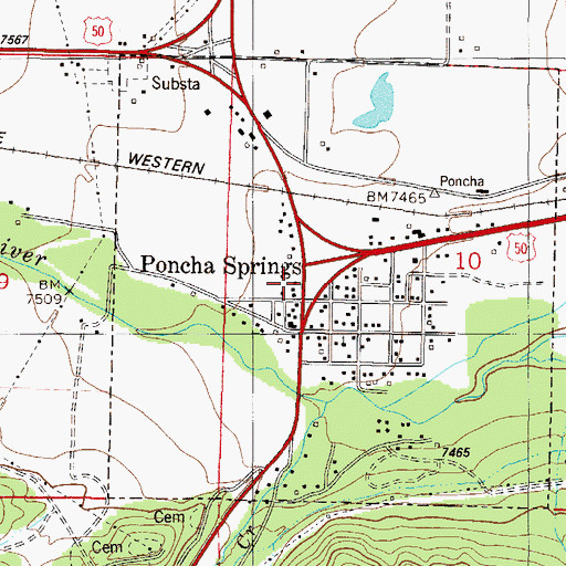 Topographic Map of Poncha Springs Post Office, CO