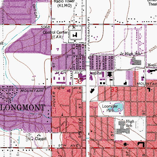 Topographic Map of Longmont United Hospital, CO
