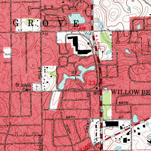 Topographic Map of Lake Hinsdale, IL