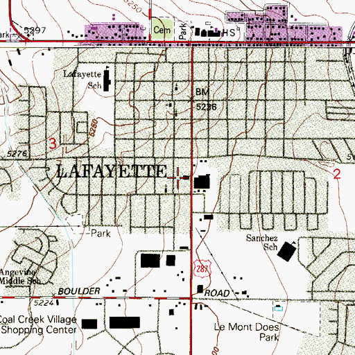 Topographic Map of Lafayette Post Office, CO