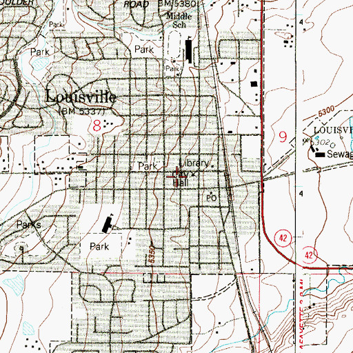 Topographic Map of Louisville City Hall, CO