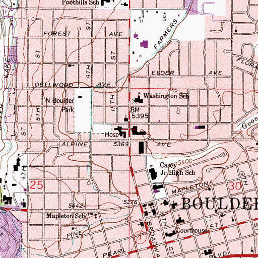 Topographic Map of Boulder Medical Center, CO