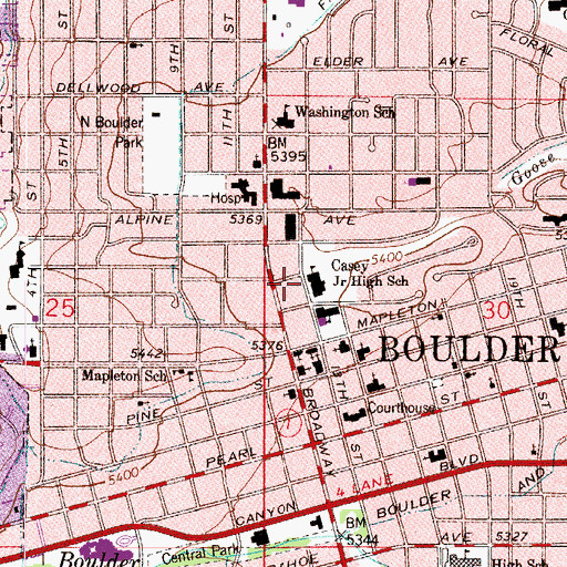 Topographic Map of Boulder Fire / Rescue Department Station 1, CO