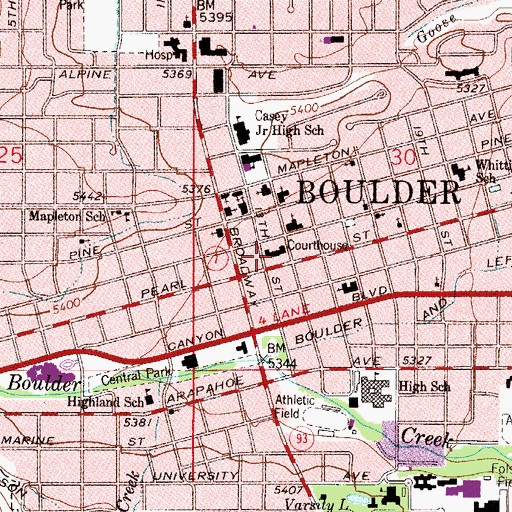 Topographic Map of Boulder County Courthouse, CO