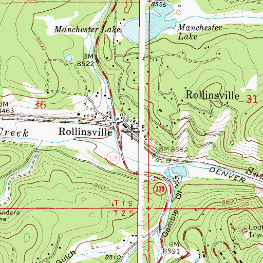 Topographic Map of Rollinsville Post Office, CO