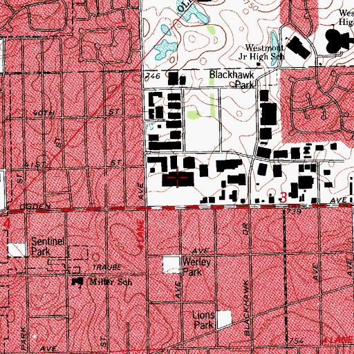Topographic Map of Ogden - Cass Plaza Shopping Center, IL