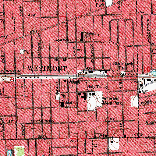 Topographic Map of Westmont Centre Shopping Center, IL
