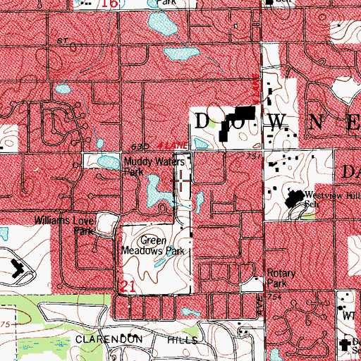 Topographic Map of Bellerive Park, IL