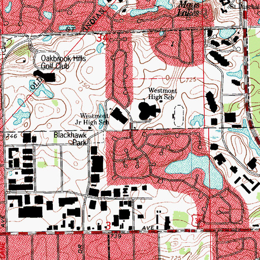 Topographic Map of Oakwood Park, IL