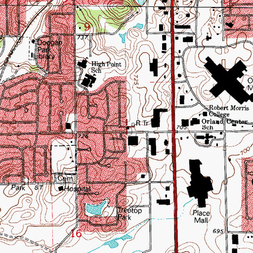 Topographic Map of Orland Fire Protection District Station 1, IL
