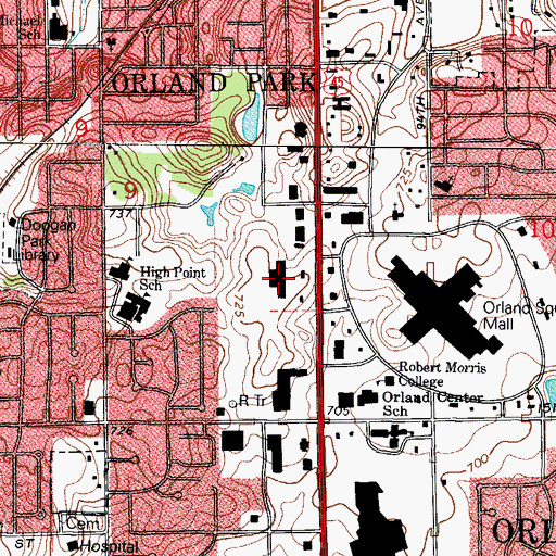 Topographic Map of Orland Park Village Center, IL